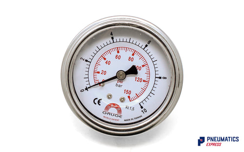 Watson Stainless Steel 10 Bar Pressure Gauge (Back Entry) 1/4