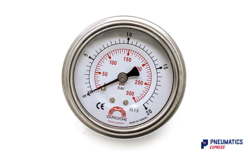 Watson Stainless Steel 20 Bar Pressure Gauge (Back Entry) 1/4