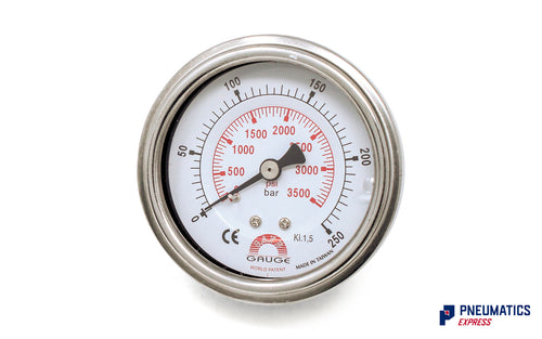 Watson Stainless Steel 250 Bar Pressure Gauge (Back Entry) 1/4