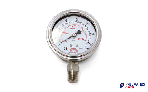 Watson Stainless Steel 150 Bar Pressure Gauge (Bottom Entry) 1/4