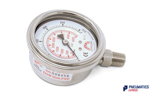 Watson Stainless Steel 300 BAR (4500 PSI) Pressure Gauge (Bottom Entry) 1/4" BSP