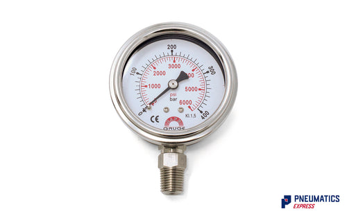 Watson Stainless Steel 400 Bar (6000 PSI) Pressure Gauge (Bottom Entry) 1/4