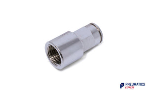 8mm to 1/4" Straight Female Stud Push-In Fitting (Nickel Plated Brass)