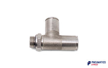 Load image into Gallery viewer, 10mm to 1/4&quot; Lateral Run Tee Parallel Male Push-In Fitting (Nickel Plated Brass)