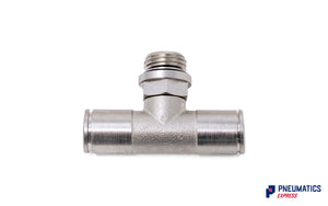 8mm to 1/4" Central Branch Tee Male Push-In Fitting (Nickel Plated Brass)