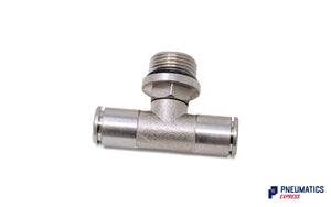 8mm to 3/8" Central Branch Tee Male Push-In Fitting (Nickel Plated Brass)