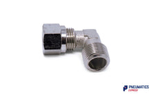 Load image into Gallery viewer, 3/8" to 10mm BSPT Elbow Compression Pneumatic Fitting (Nickel Plated Brass)