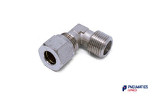 Load image into Gallery viewer, 3/8" to 10mm BSPT Elbow Compression Pneumatic Fitting (Nickel Plated Brass)