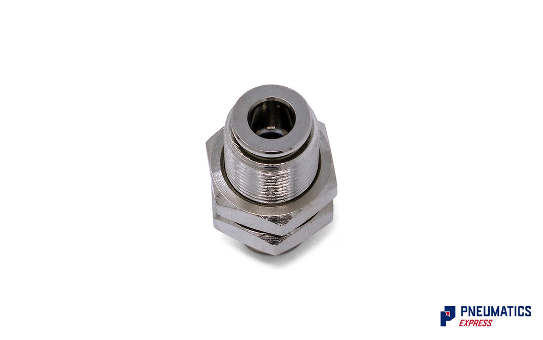 6mm to 6mm Union Bulkhead Connector Push-In Fitting (Nickel Plated Brass)