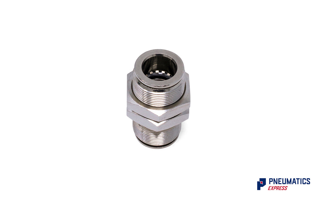 12mm to 12mm Union Bulkhead Connector Push-In Fitting (Nickel Plated Brass)