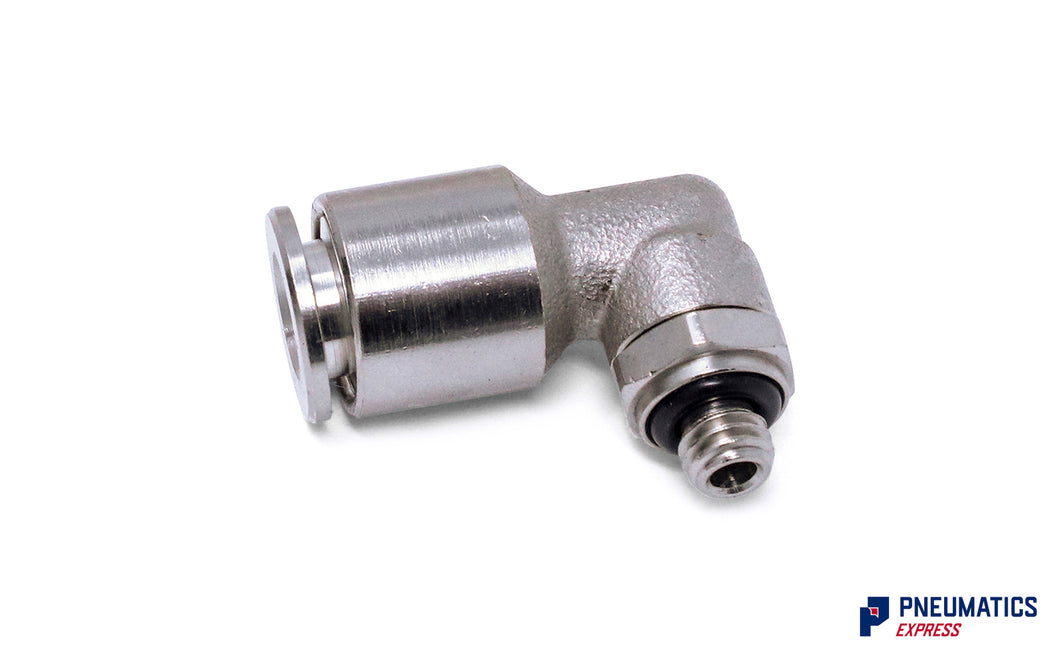 6mm to to M5 Swivel Elbow Push-In Fitting (Nickel Plated Brass)